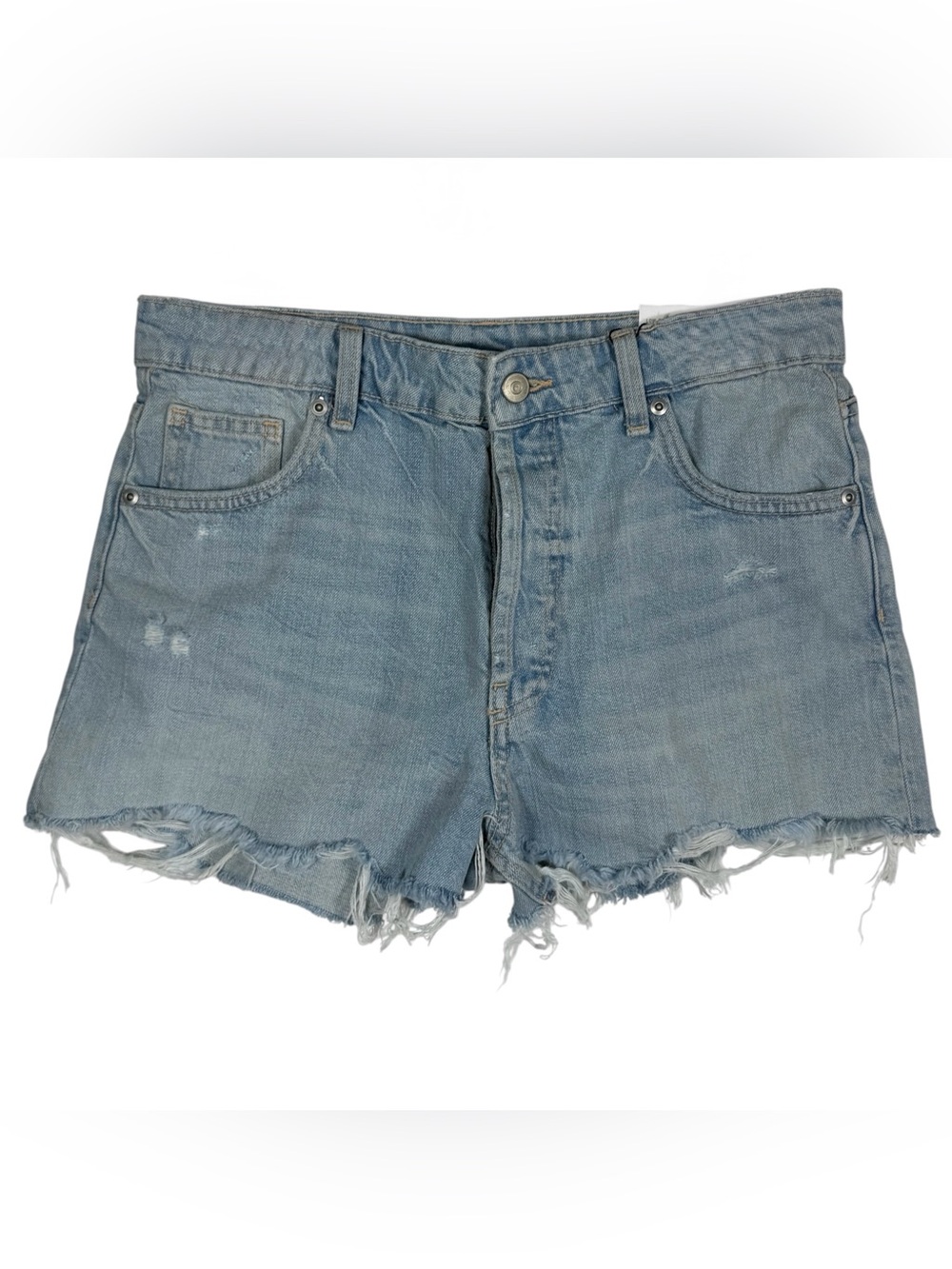 Zara NWT Women’s Button Fly Cropped Baggy Low Rise Distressed Denim Shorts Sz 4